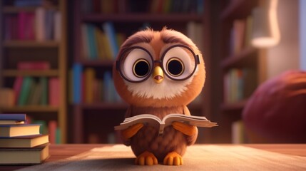 image of a nice happy owl wearing reading glasses rea.Generative AI - obrazy, fototapety, plakaty