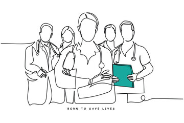  line art of doctors. Vector art concept. Medicine and highest academic degree. Health care. Physicians vector concept art. One line art. Minimalism. Poster or banner design concept. doctor day