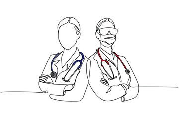  line art of doctors. Vector art concept. Medicine and highest academic degree. Health care. Physicians vector concept art. One line art. Minimalism.