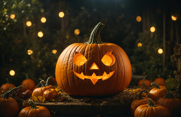 Halloween Decor with Pumpkins, Bats, and Haunted Homes