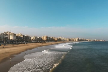 Panoramic vista of the seaside urban landscape. Generative AI