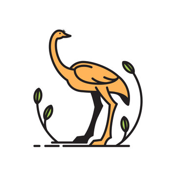 line art symbol of ostrich standing in bush