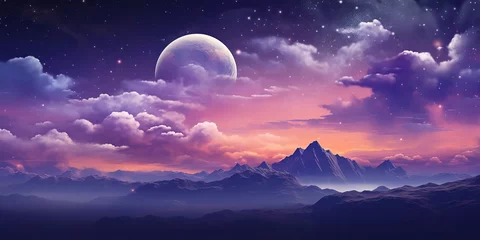 Foto op Canvas AI Generated. AI Generative. Pink purple abstract galaxy space planet landscape background with mountains. Future adventure inspirational concept © Graphic Warrior