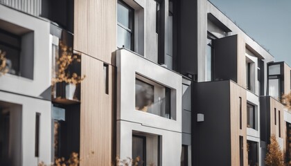 Fototapeta na wymiar Contemporary block-like individual homes. Simple and elegant design of the outside.