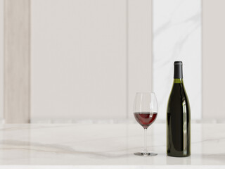 red wine bottle and glass on the table