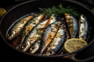 Grilled sardines. Generative AI