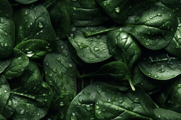 Fototapeta premium Top view of group of fresh spinach. Generative AI