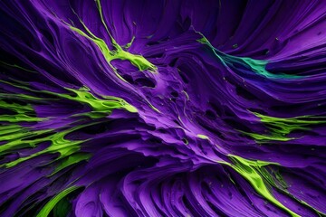 Swirling ribbons of cobalt and fiery purple amd green  paint, capturing the essence of a vibrant explosion 