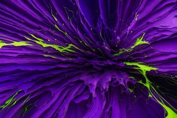 Swirling ribbons of cobalt and fiery purple amd green  paint, capturing the essence of a vibrant explosion 