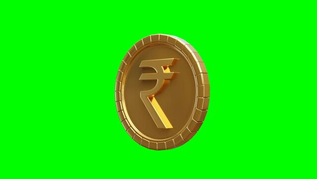 3D rendered animation of a gold coin with Rupee symbol