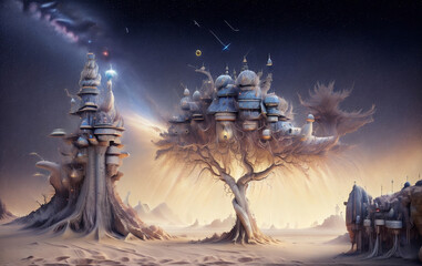 space mysticism abstraction fantasy desert buildings caves - obrazy, fototapety, plakaty