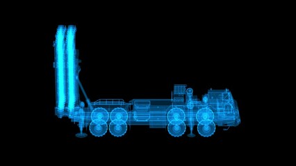 Air defence system model SA-25 S-350 Vityaz. High resolution 4K detailed loop rotating 360 degrees view hologram. Slow motion 60 fps