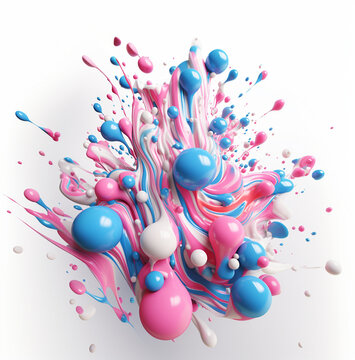 Light Pink and Blue Abstract Liquid Splashes on White Background. Generative ai