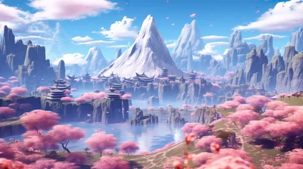 Tuinposter Beautiful fantasy anime landscape background © WODEXZ