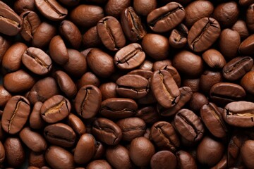 Fototapeta premium Oily Brown coffee beans. Seed cafe texture. Generate Ai