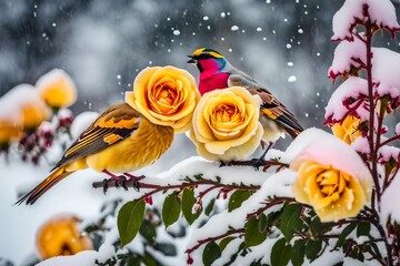 bouquet of roses and birds
