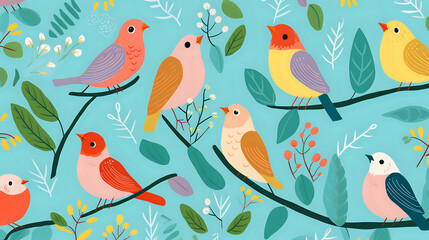 seamless pattern with birds. Generative AI