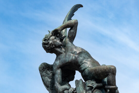 Fallen Angel statue of the Retiro Park, Madrid, Spain
