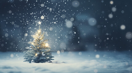 Fototapeta na wymiar Christmas tree in the snow with blank for text