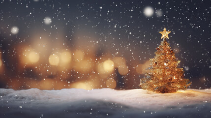 Fototapeta premium Christmas tree in the snow with blank for text