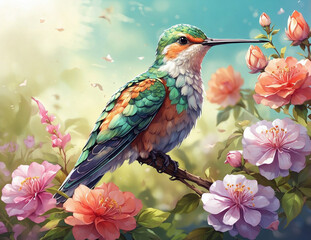 Hummingbird on paradise, ai generated