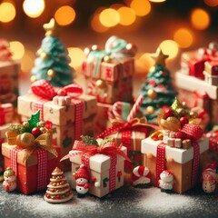 Fototapeta na wymiar christmas gift boxes and decorations background