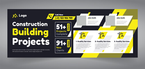Construction facebook cover or web banner social media template
