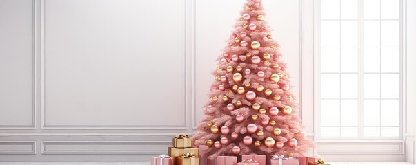 Christmas Tree Adorned With Pink And Gold Decorations