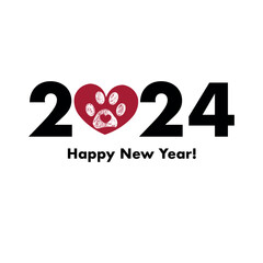 2024 text with red heart and paw prints - 665776567