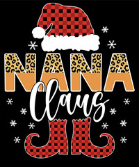 Nana Claus - Leopard Buffalo Plaid Christmas Holiday Santa Hat Waterslide Sublimation Design 