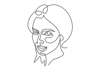 Woman head vector lineart illustration. One Line style drawing. Woman Line Art Minimalist Logo.