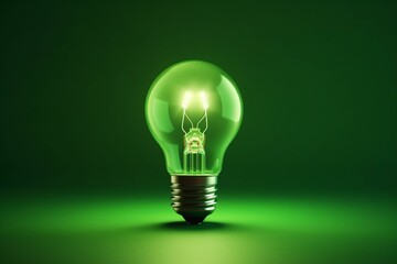 Green background, energy-saving light bulb. Space copy concept. Generative AI