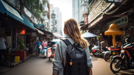 Back View of Traveler Exploring Bangkok