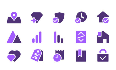 set of modern vector icons flat style. Includes 15 icons in one business, marketing, UX UI style.