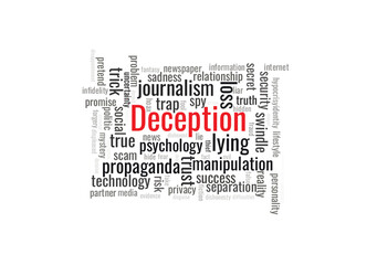 Illustration in the form of a cloud of words related to deception