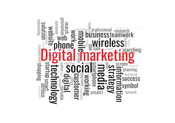 Illustration in the form of a cloud of words related to Digital marketing