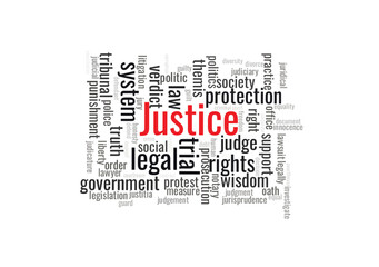 Illustration in the form of a cloud of words related to justice
