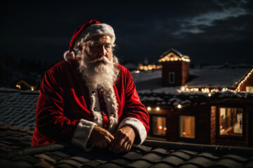 santa claus posing on a roof