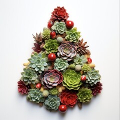 Christmas Succulents: Festive Tree Decoration with Red and White Isolated Succulents for Holiday Celebration