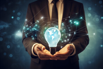 hand holding light bulb, idea concept with innovation and inspiration