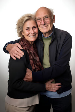 High-Resolution Isolated Portrait of a Senior Couple - Natural Lighting, Expressive Gaze, Capturing the Essence of Aging Gracefully and Togetherness. Gramdparents, happy senior couple hugging