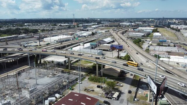 Aerial view of the highway interstate 10 capture by a drone in New Orleans, LA, USA.