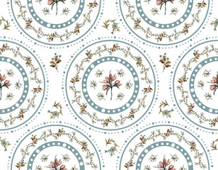 Vintage floral Design Circle wall paper shape , Small  floral liberty kitchen towel and tablecloths inspired Seamless Pattern Vector ,