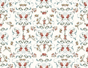Vintage floral Design Old rose wall paper mood , Small  floral liberty kitchen towel and tablecloths inspired Seamless Pattern Vector ,