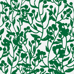 Silhouettes of branches with berries, cozy texture ornament. Vector seamless pattern © Naya Chu