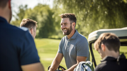 A golfer enjoying a friendly round in the company of fellow players, sharing laughter and camaraderie on the links