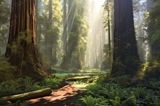 image of majestic redwoods coming to life. Generative AI