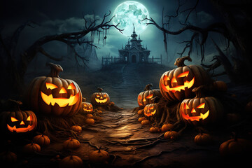 Halloween background with pumpkin and bats