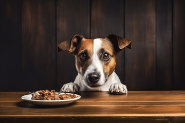 dog eating from Delicacy on table