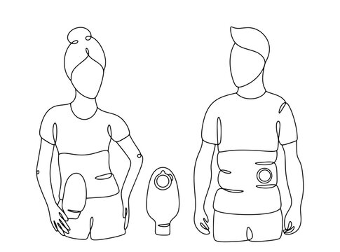  Stoma. Patient. Bandage. One line